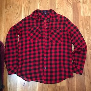 Checkered Red and Black Button Down Shirt